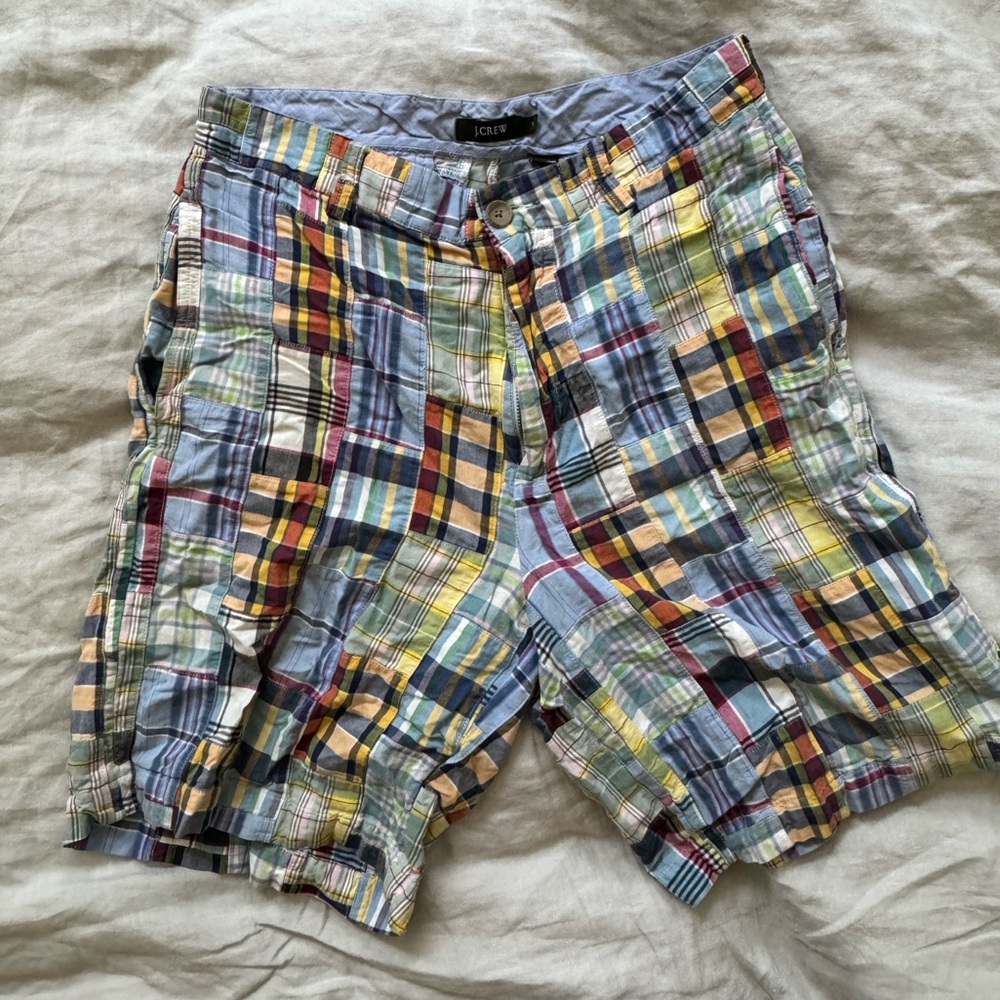 J.Crew Madras Plaid Plain Front Shorts, 10in Inseam, Size 30